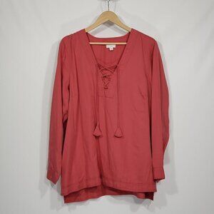 J Jill  Coral Tunic Blouse  Women's Size XL corset style V neck